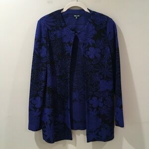 Misook Sweater Women Xs Blue Black Knit Cardigan Classic Knit Flower  Timeless
